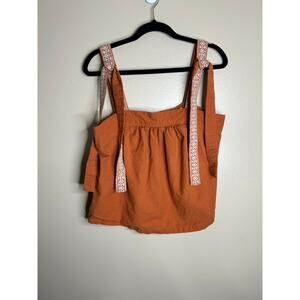 Anthropologie Embroidered burnt orange Tie Top Size medium M
